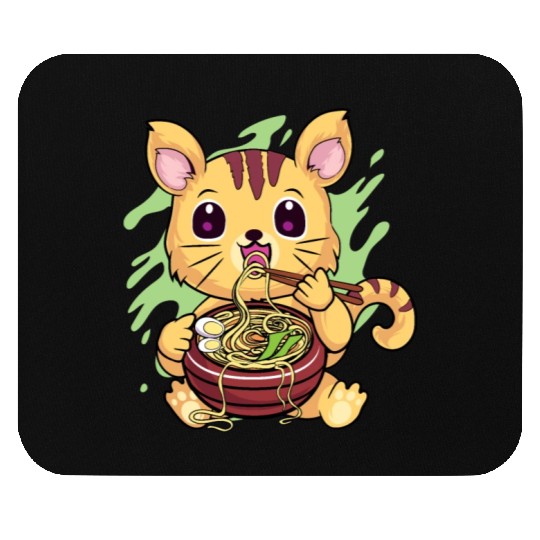 Kawaii Cat Eating Ramen Mouse Pads