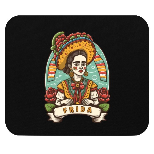Frida Kahlo Floral Portrait Funny Cinco De Mayo Mouse Pads