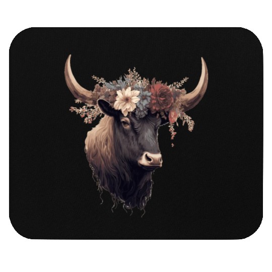 Cute Yak Flower Crown Yaks Floral Farm Animal Pet Mouse Pads