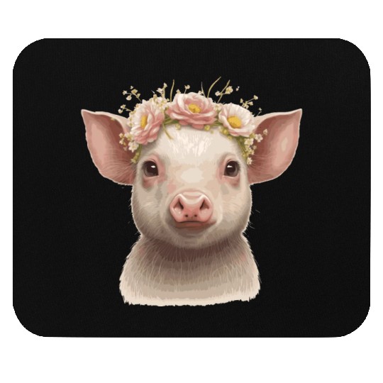 Cute Piglet Flower Crown Baby Pig Floral Farm Anim Mouse Pads