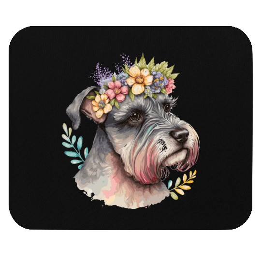 Cute Miniature Schnauzer Flower Crown Pet Dog Flor Mouse Pads