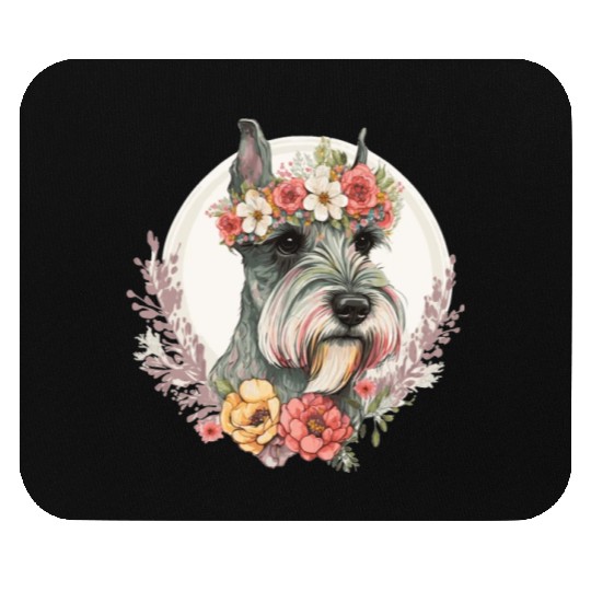 Cute Mini Schnauzer Flower Crown Pet Dog Breed Flo Mouse Pads