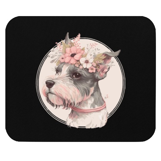 Cute Miniature Mini Schnauzer Flower Crown Pet Dog Mouse Pads