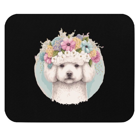 Cute Bichon Frise Flower Crown Pet Dog Floral Pupp Mouse Pads