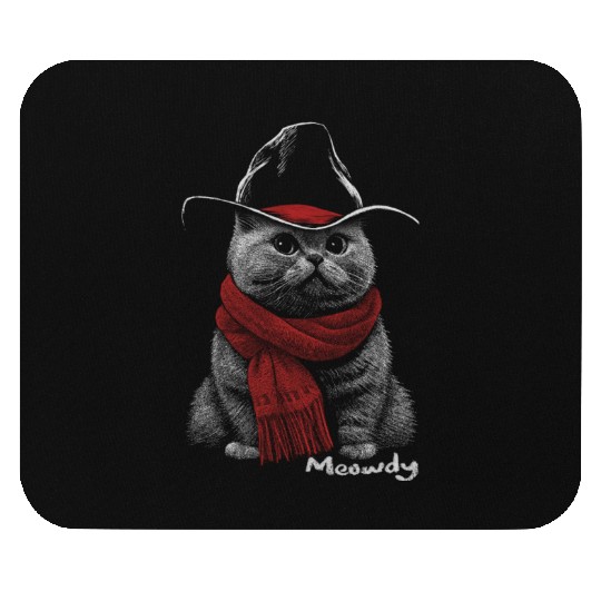 Cute Chonk Cat Meowdy Cat w/ Cowboy Hat from Texas Mouse Pads