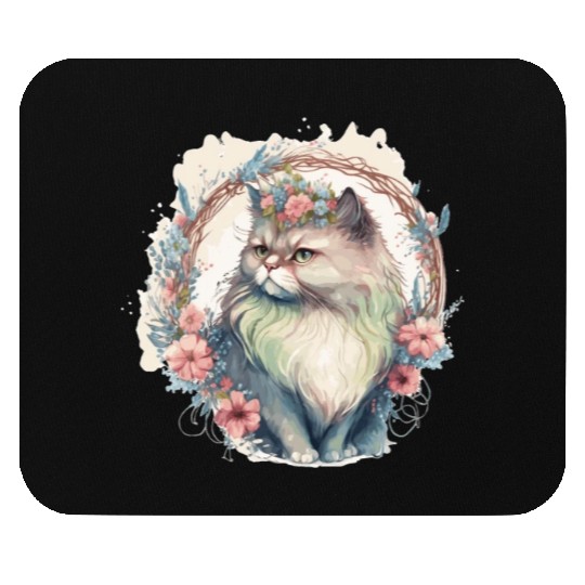 Cute Persian Cat Flower Crown Cats Pet Kitten Mouse Pads