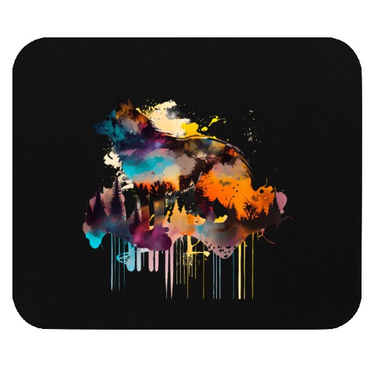 Mountain Wolf Multicolor Watercolor Portrait Mouse Pads