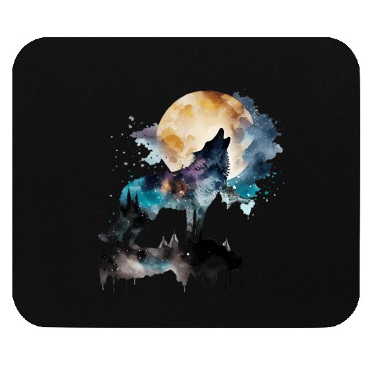 Mountain Wolf Multicolor Watercolor Portrait Mouse Pads