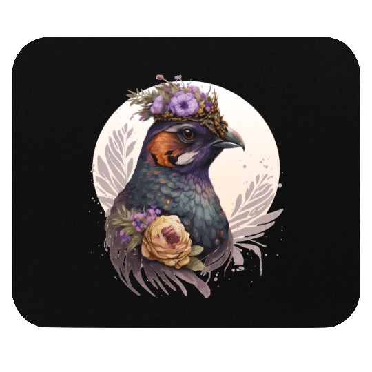 Cute Watercolor Pheasant Bird Flower Crown Pet Bir Mouse Pads