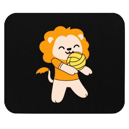 Kawaii cute lion playing volleyball Mouse Pads