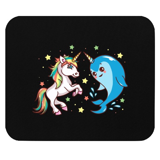 Cute Funny Horned Narwhal And Unicorn Friends Mouse Pads