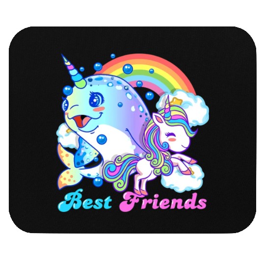 Cute Horned Narwhal And Unicorn Best Friends Mouse Pads