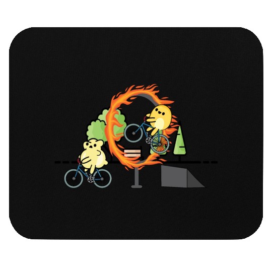Cute popcorn doing stunts with bicycle Mouse Pads