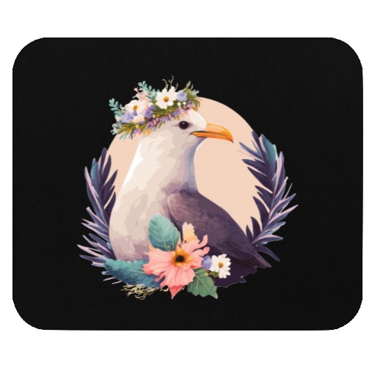 Cute Seagull Bird Flower Crown Floral Birds Mouse Pads