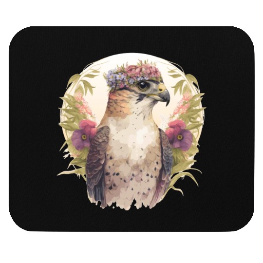 Watercolor Falcon Birds Of Prey Flower Crown Flora Mouse Pads