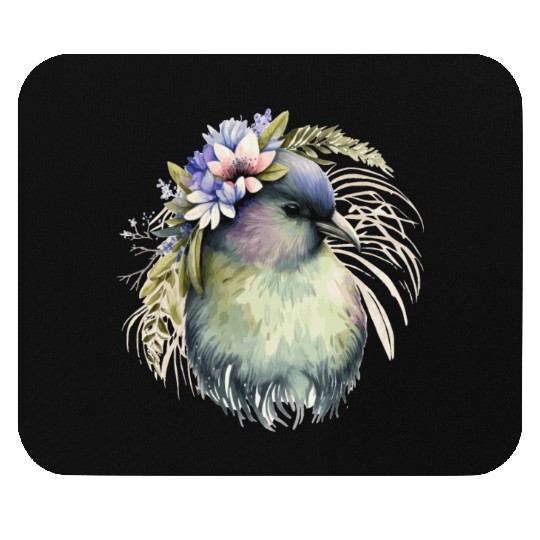 Cute Kiwi Bird Flower Crown Floral Exotic Birds Mouse Pads