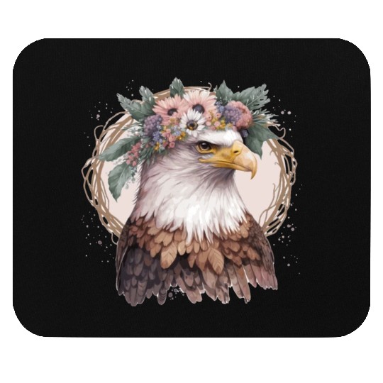 Watercolor Bald Eagle Flower Crown Floral Bird Wat Mouse Pads
