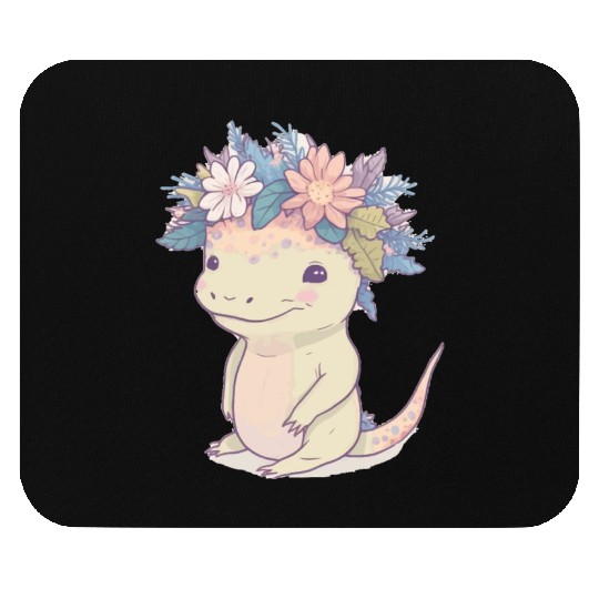 Cute Axolotl Amphibian Flower Crown Watercolor Ani Mouse Pads