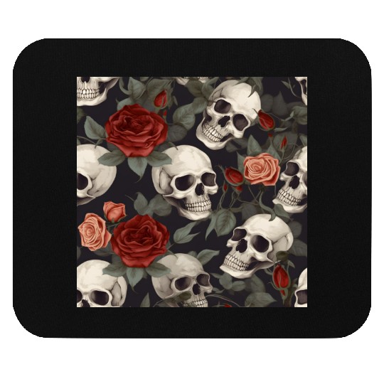 Skulls & Red Roses Pattern Dark Elegant Gothic Mouse Pads