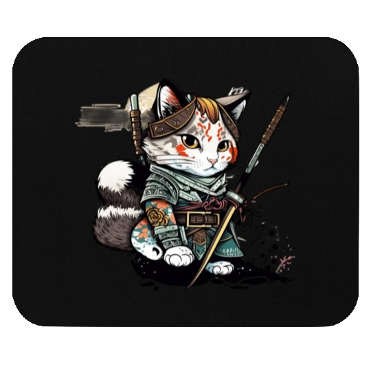 The Fearless Samurai Cat: A Sword's Master Mouse Pads