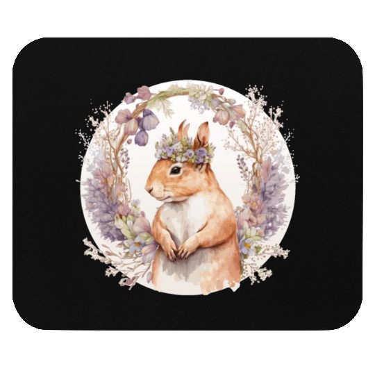 Cute Squirrel Flower Crown Boho Aesthetic Animal L Mouse Pads