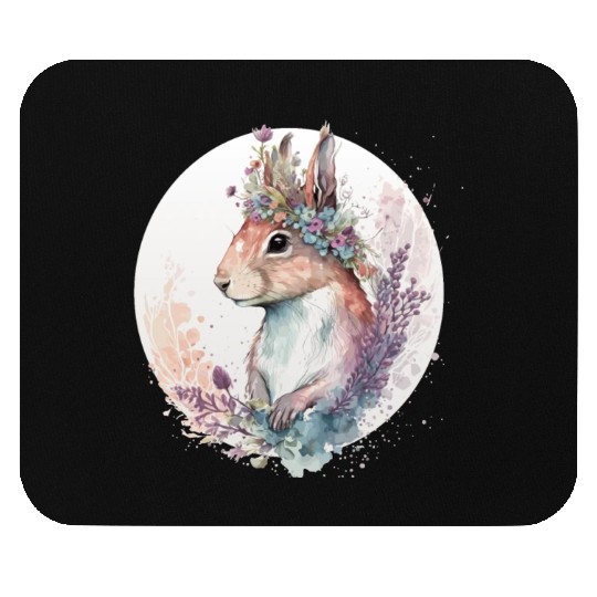 Cute Watercolor Squirrel Flower Crown Animal Lover Mouse Pads