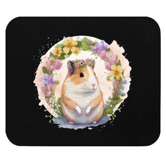 Cute Hamster Flower Crown Boho Aesthetic Floral An Mouse Pads