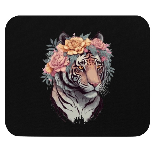Floral Watercolor Tiger Flower Crown Tiger Lover Mouse Pads
