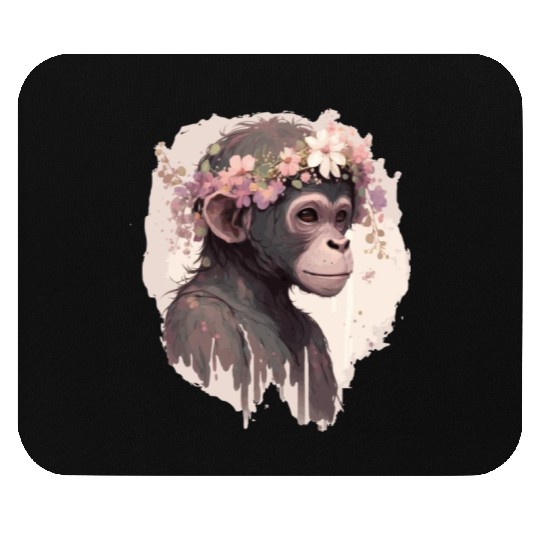 Artistic Watercolor Monkey Flower Crown Floral Ani Mouse Pads