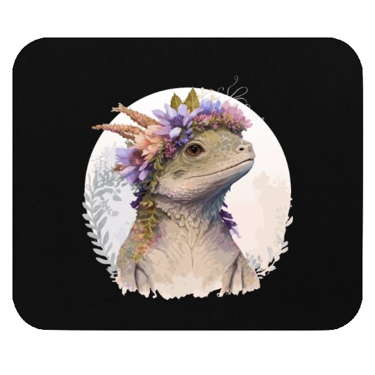 Watercolor Lizard Flower Crown Floral Reptile Love Mouse Pads