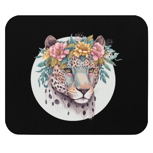 Floral Jaguar Flower Crown Watercolor Animal Mouse Pads