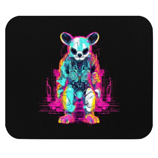 Menacing Neon Panda Robot Mouse Pads