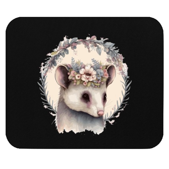 Cute Possum Flower Crown Watercolor Animal Lover Mouse Pads