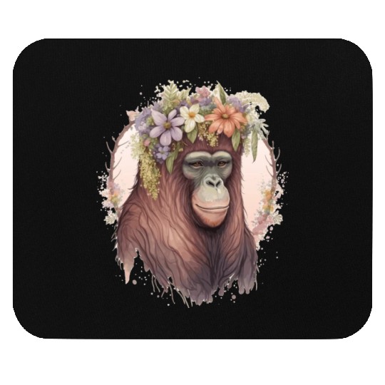 Cute Orangutan Flower Crown Monkey Lover Mouse Pads