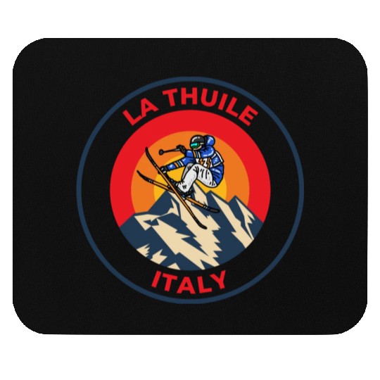 Vintage Cool Skiing in La Thuile Italy Sunset Mouse Pads
