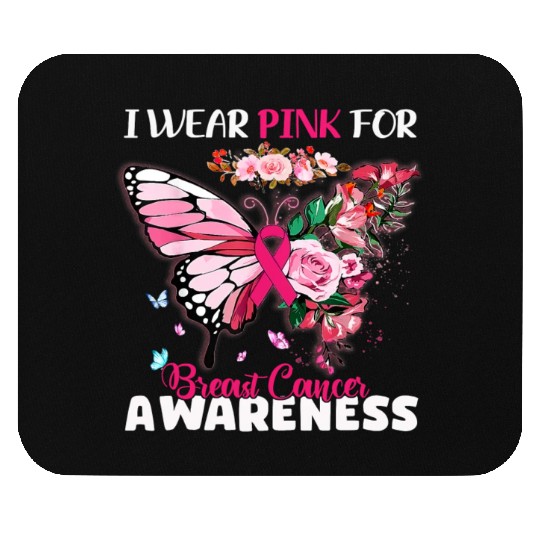 I Wear Pink For Breast Cancer Awareness Butterfly Mouse Pads
