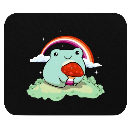 Lesbian Pride Flag Cute Frog Mushroom Subtle LGBTQ Mouse Pads