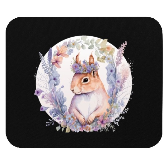 Cute Squirrel Flower Crown Animal Lovers Mouse Pads