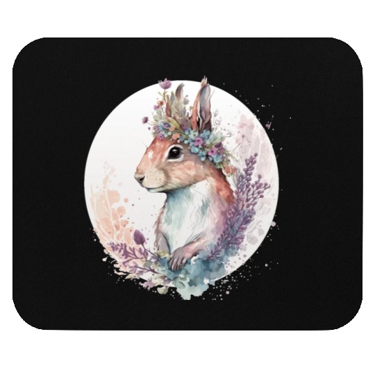 Cute Watercolor Squirrel Flower Crown Animal Lover Mouse Pads