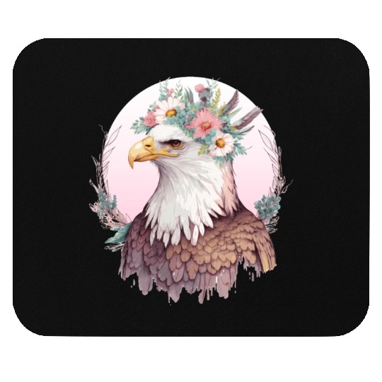 Birds Of Prey Bald Eagle Flower Crown Floral Birdi Mouse Pads