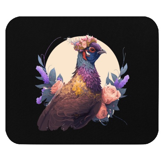 Cute Watercolor Pheasant Bird Flower Crown Pet Bir Mouse Pads