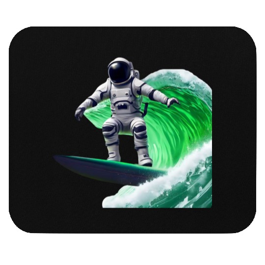 Green waves surfing astronaut Mouse Pads