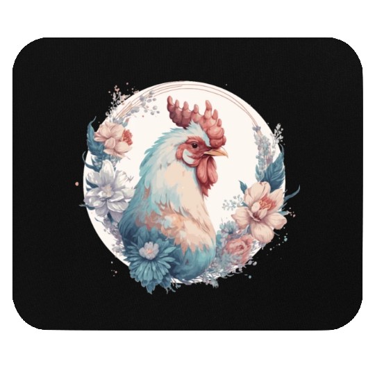 Watercolor Flower Chicken Rooster Chinese Zodiac A Mouse Pads