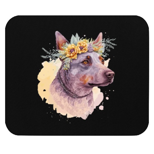 Cute Australian Cattle Dog Flower Crown Pet Dog Fl Mouse Pads