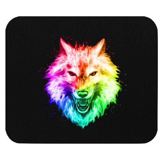 Bright Colorful Wolf Head – Rainbow Howling Wolf F Mouse Pads
