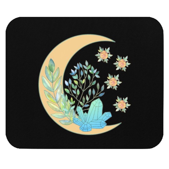 Floral Crescent Moon Healing Crystal Garden Witch Mouse Pads