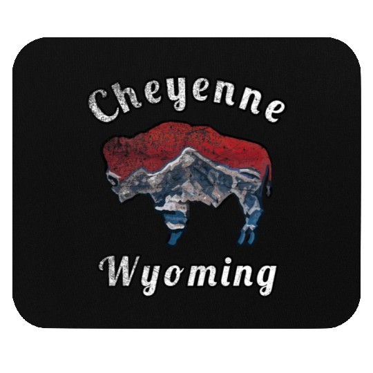 Cheyenne Wyoming With Flag Themed Mountain Scenery Mouse Pads