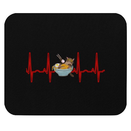 Kawaii Anime Cat Eating Ramen Noodles Otaku EKG Mouse Pads