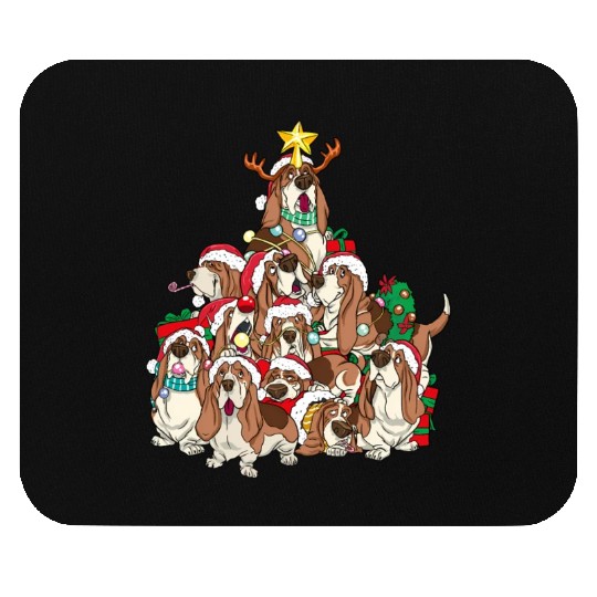 Basset Hound Dog Tree Dog Santa Mouse Pads