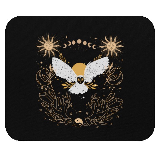 Dark Academia Tarot Card Sun Moon Crystals Owl Mouse Pads